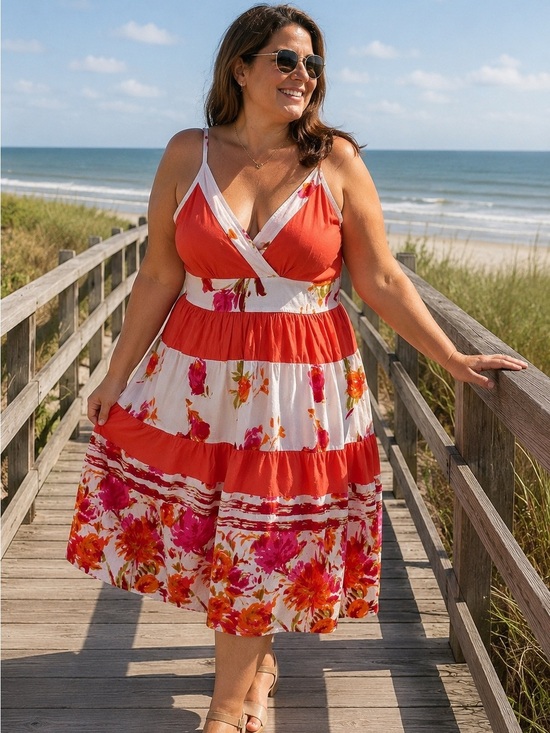 Sasan Dresses & Skirts - 🟢 5 for $25 🟢 100% COTTON Coral Floral Sundress Cottagecore Boho Summer Midi Dre